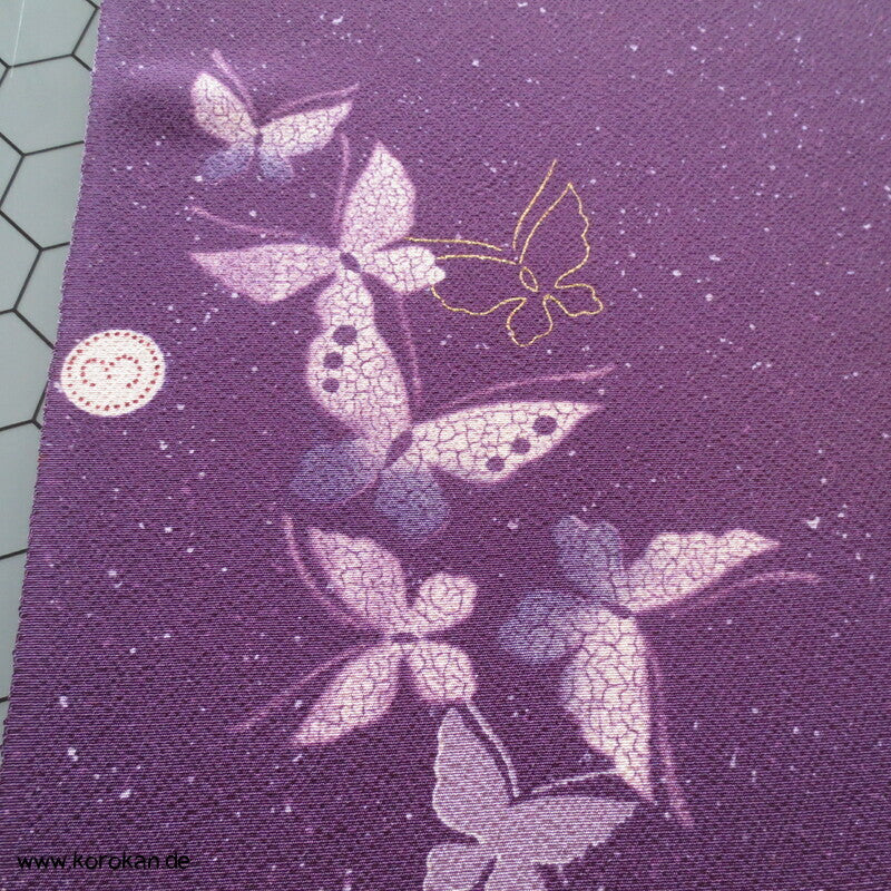 Panel Seide, Gräser, Blütter, Schmetterlinge für Kimono