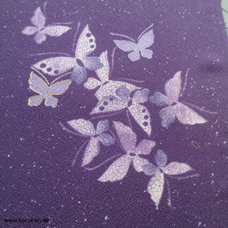 Panel Seide, Gräser, Blütter, Schmetterlinge für Kimono