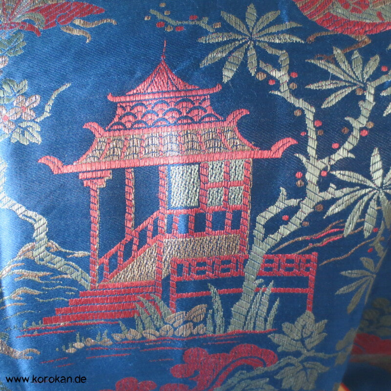 Antike gewebte Brokat - Decke - China - blau, rot, metall