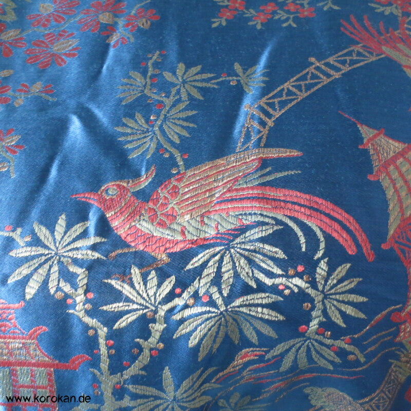 Antike gewebte Brokat - Decke - China - blau, rot, metall