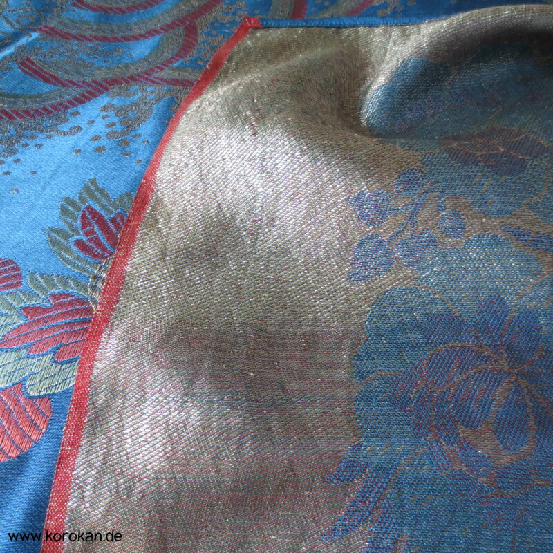 Antike gewebte Brokat - Decke - China - blau, rot, metall