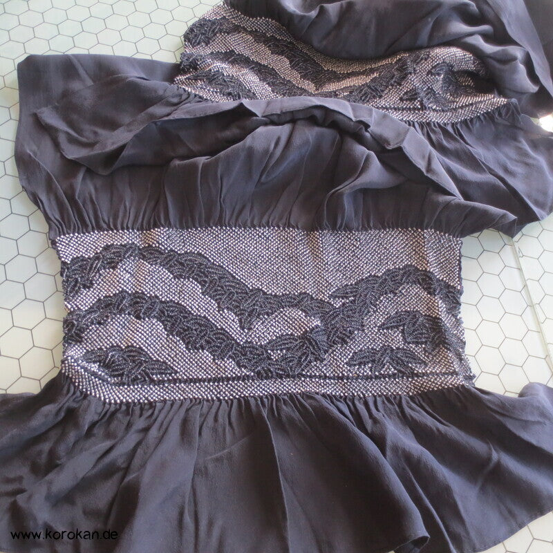 Bambus Shibori Heko Obi - Chirimen Seiden Crepe