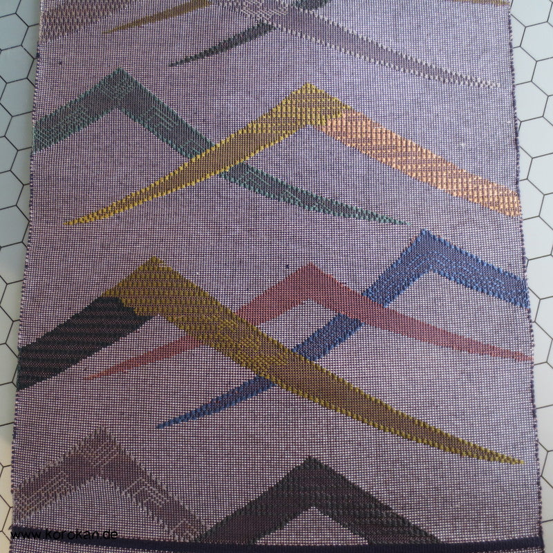 Bergketten Fukuro Obi, grobe handgewebte Seide mit Lurex