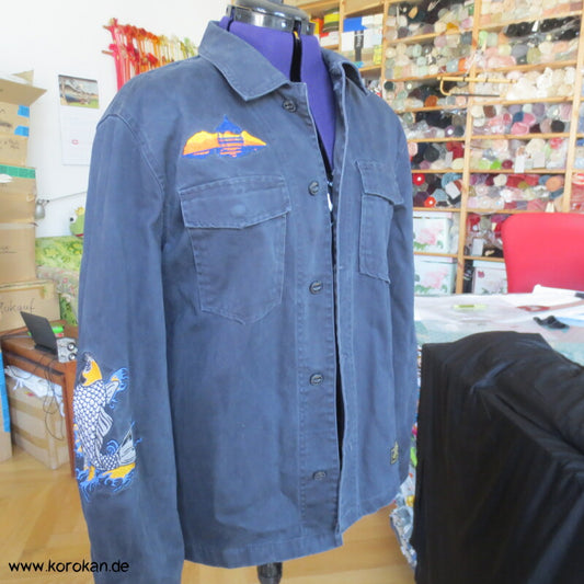 Zara Man Jeansjacke mit japanischen Stickereien XL