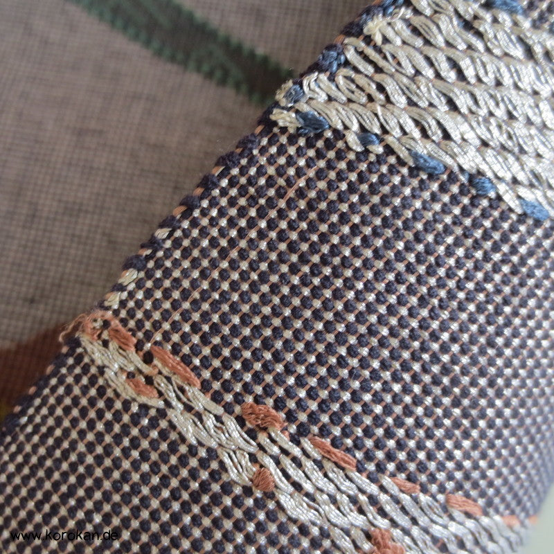 Bergketten Fukuro Obi, grobe handgewebte Seide mit Lurex