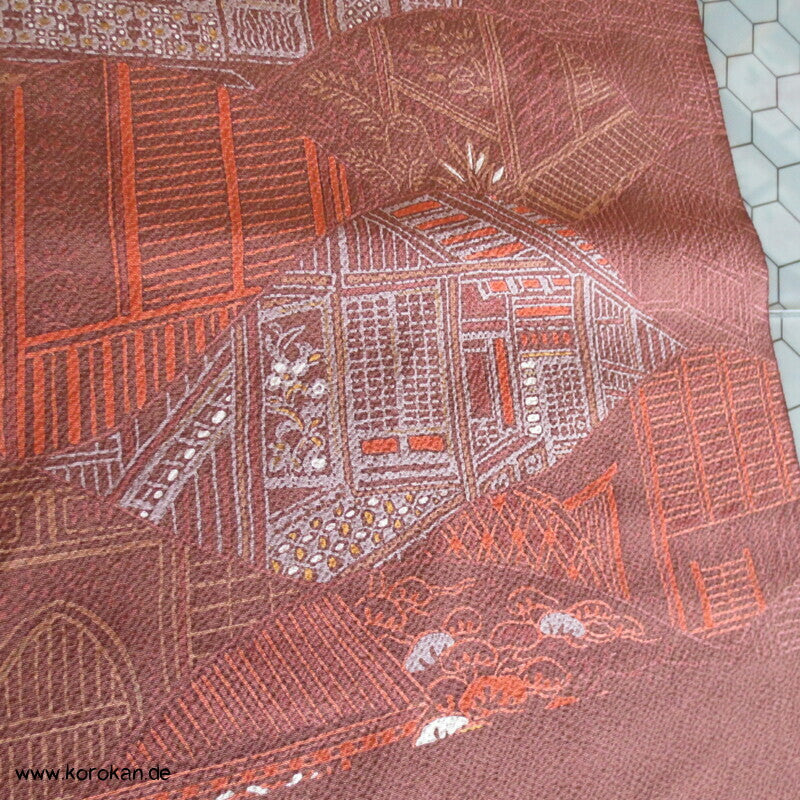 Panel Blüten und abstrakt - Chirimen Kimono Seide