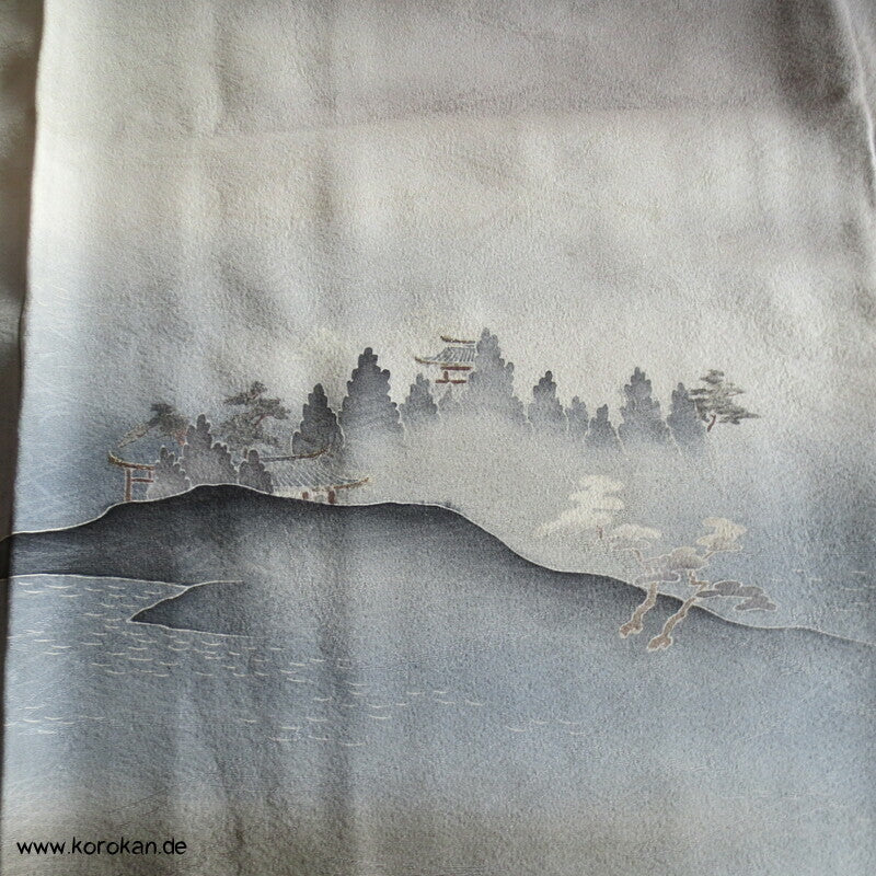 Irotomesode Seidendamast  Kimono Landschaft