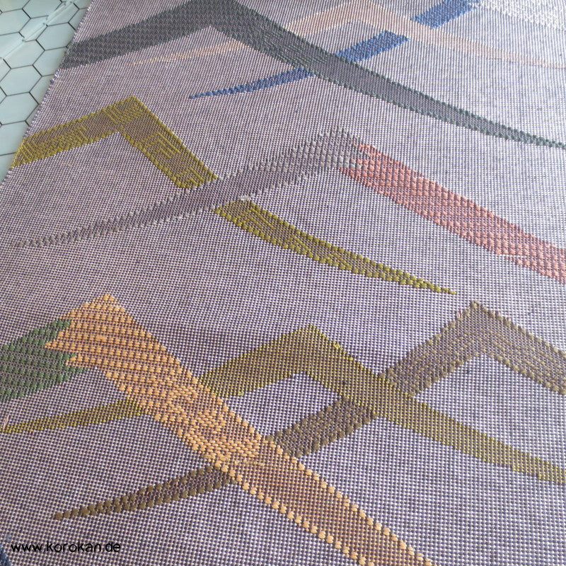 Bergketten Fukuro Obi, grobe handgewebte Seide mit Lurex