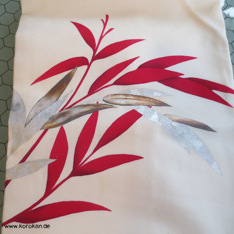 Nagoya Obi Kimono Gürtel Seidenrips bemalt mit rotem Bambus