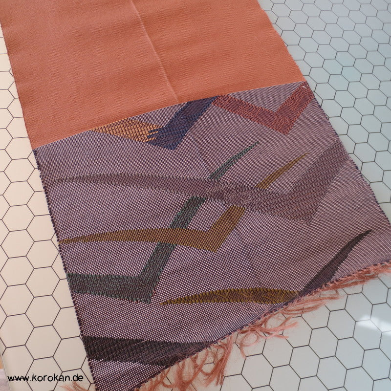 Bergketten Fukuro Obi, grobe handgewebte Seide mit Lurex