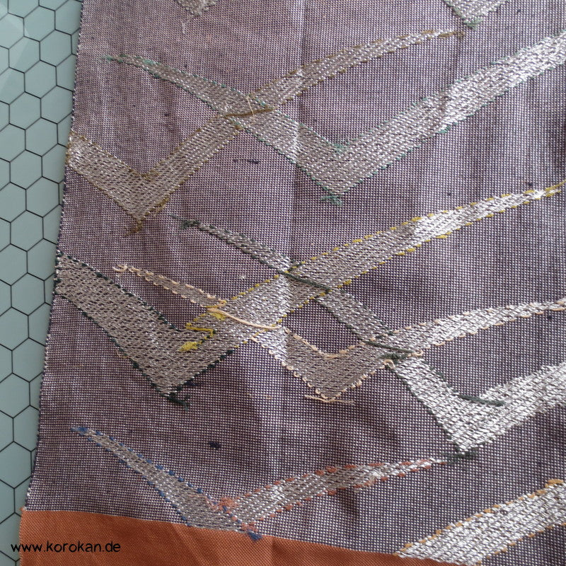 Bergketten Fukuro Obi, grobe handgewebte Seide mit Lurex