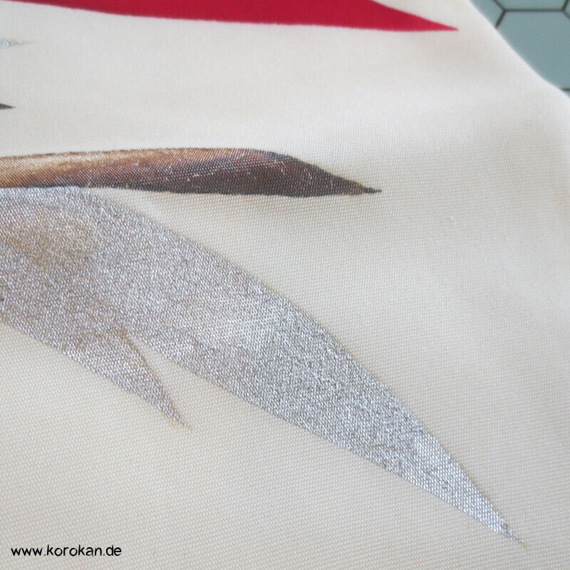 Nagoya Obi Kimono Gürtel Seidenrips bemalt mit rotem Bambus
