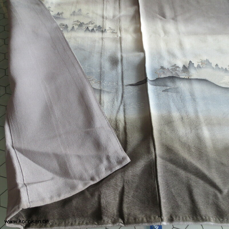 Irotomesode Seidendamast  Kimono Landschaft