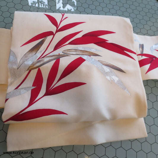 Nagoya Obi Kimono Gürtel Seidenrips bemalt mit rotem Bambus