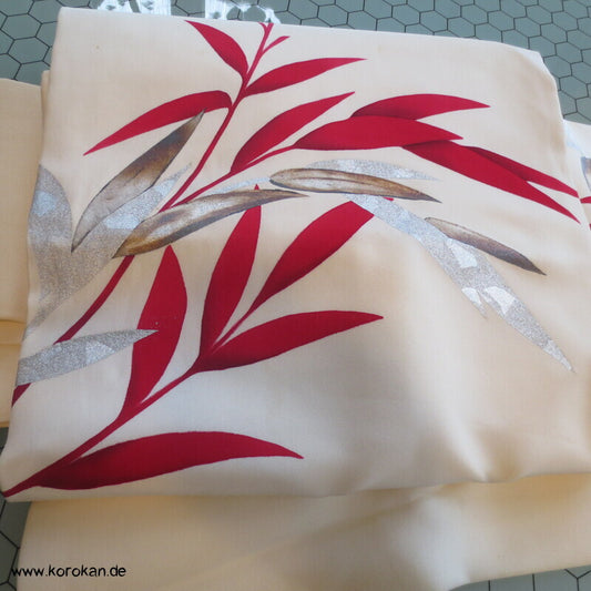 Nagoya Obi Kimono Gürtel Seidenrips bemalt mit rotem Bambus