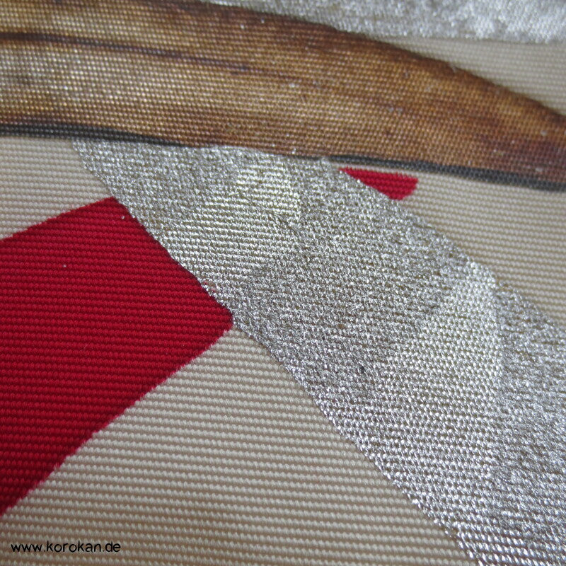 Nagoya Obi Kimono Gürtel Seidenrips bemalt mit rotem Bambus