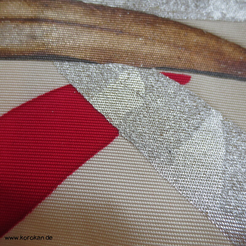 Nagoya Obi Kimono Gürtel Seidenrips bemalt mit rotem Bambus