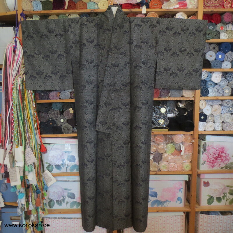 Wolljacquard Hitoe Kimono schwarz weiße Muster