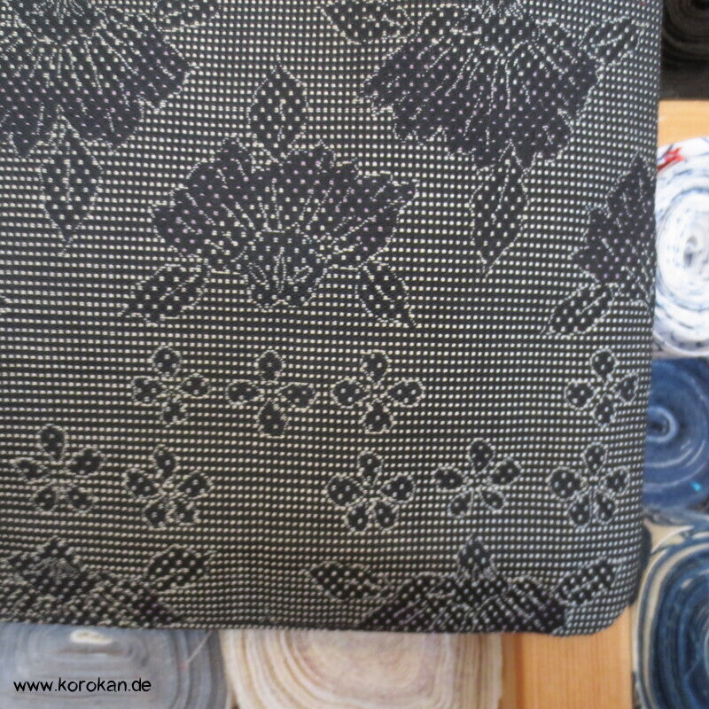 Wolljacquard Hitoe Kimono schwarz weiße Muster