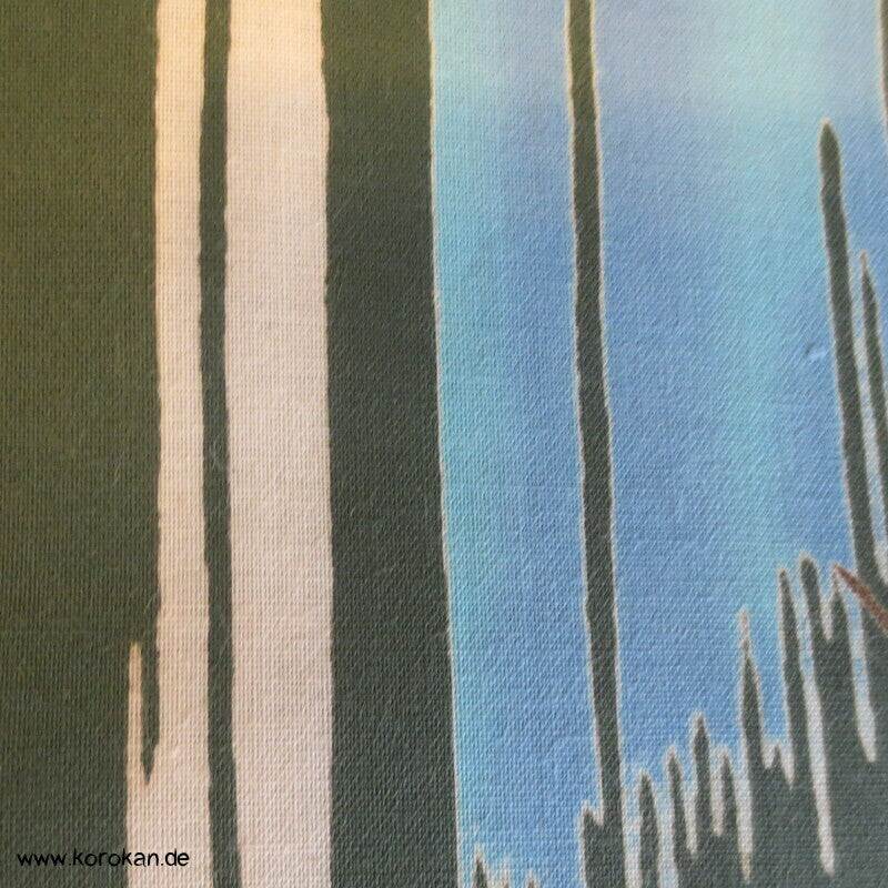 braune Blätter auf grün und hellblau Yukata Kimono Baumwoll Stoff
