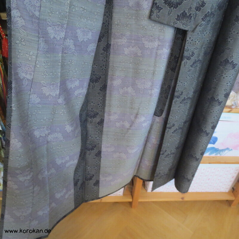 Wolljacquard Hitoe Kimono schwarz weiße Muster