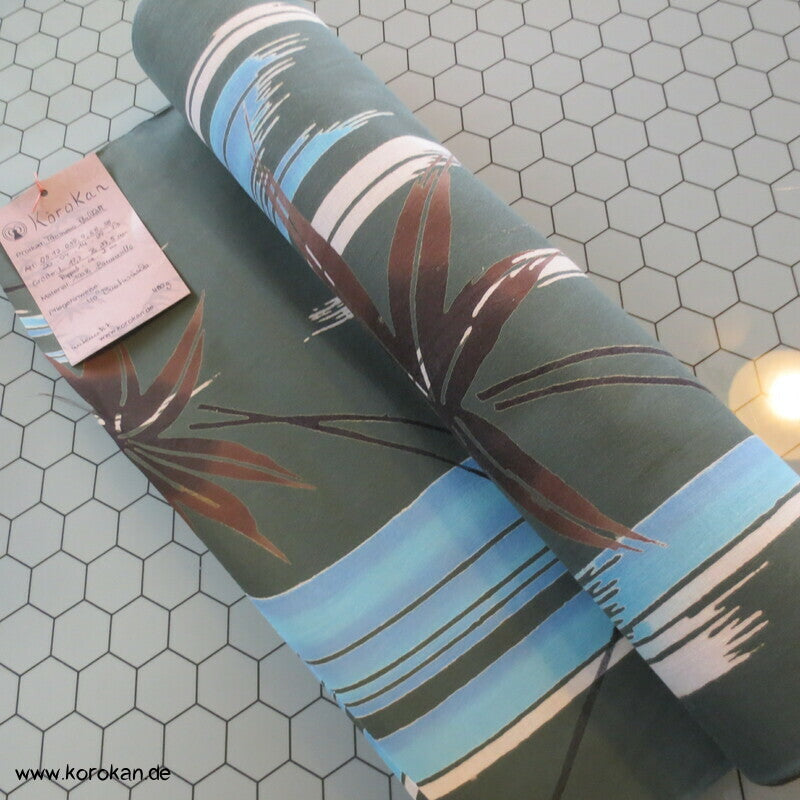 braune Blätter auf grün und hellblau Yukata Kimono Baumwoll Stoff