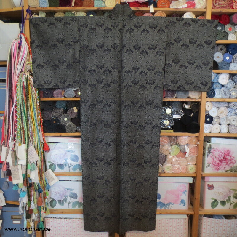 Wolljacquard Hitoe Kimono schwarz weiße Muster