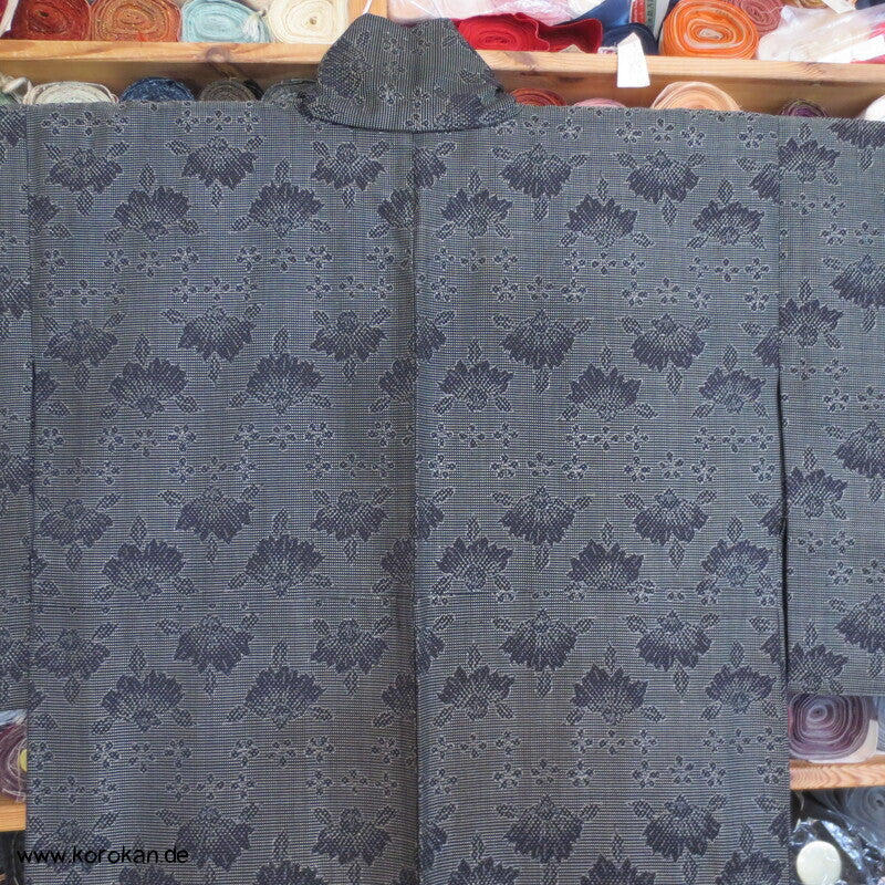 Wolljacquard Hitoe Kimono schwarz weiße Muster