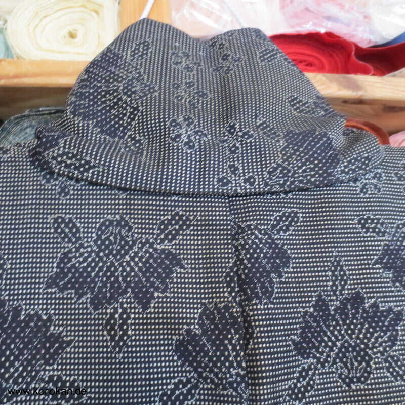 Wolljacquard Hitoe Kimono schwarz weiße Muster