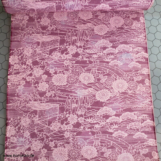 Brücke und Blumen Edo Komon Kimono Chirimen Crepe Kimono Seide