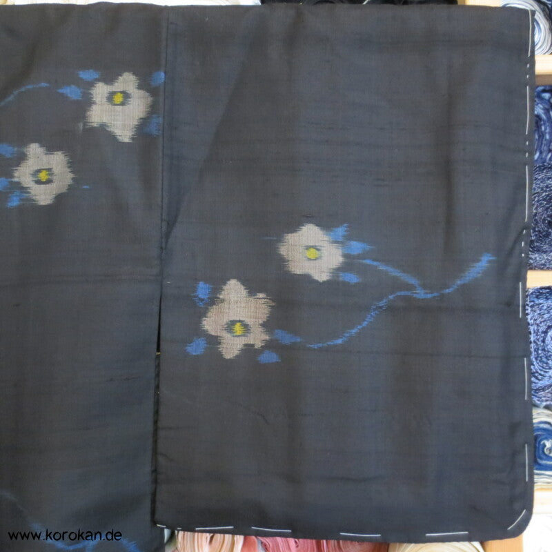 Japan Art Deco Kamelien auf schwarz Meisen Seiden Haori Kimono Jacke