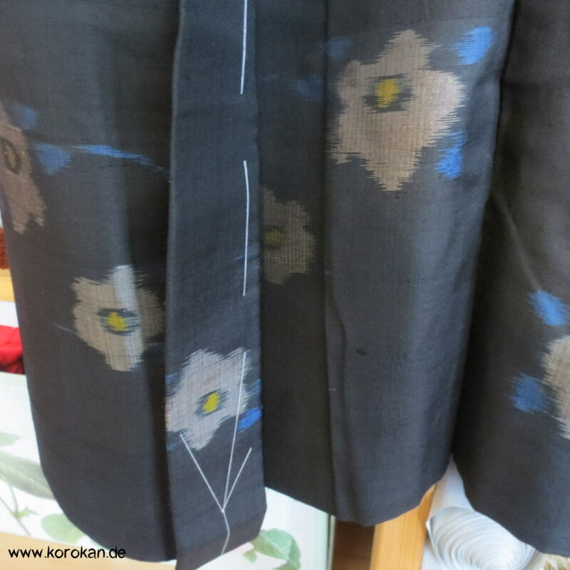 Japan Art Deco Kamelien auf schwarz Meisen Seiden Haori Kimono Jacke