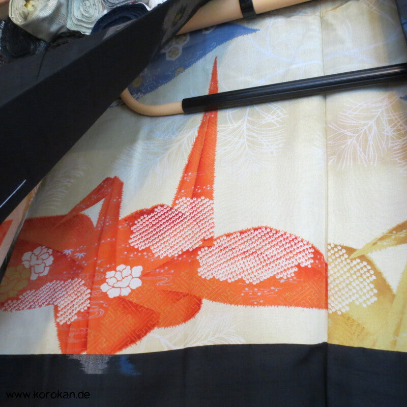 Japan Art Deco Kamelien auf schwarz Meisen Seiden Haori Kimono Jacke