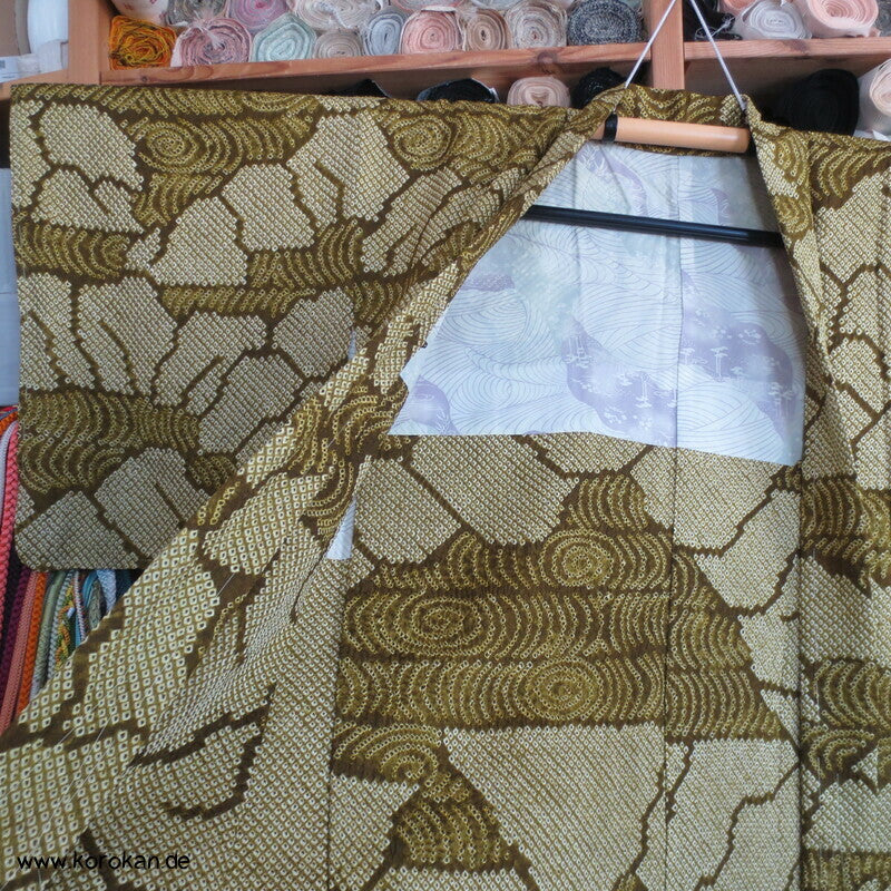 olivgrüner Egasumi Full Shibori Haori