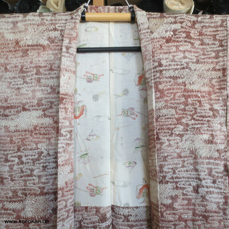 blassbraun mauve Egasumi Nebel Full Shibori Haori