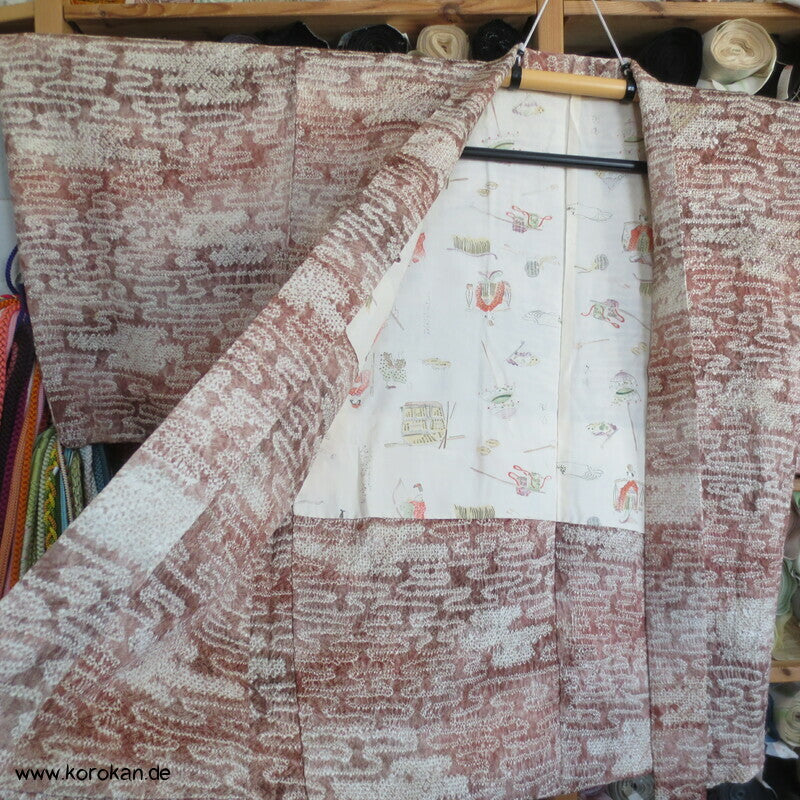 blassbraun mauve Egasumi Nebel Full Shibori Haori