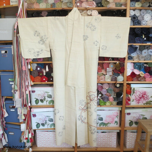 Flechtbandstickerei Hitoe ungefütterter Tsumugi Seiden Kimono, antik