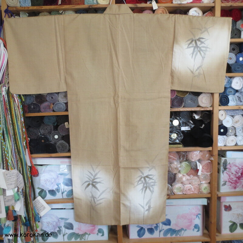 Hitoe ungefütterter Tsumugi Seiden Kimono Morgenmantel, Bambusmuster