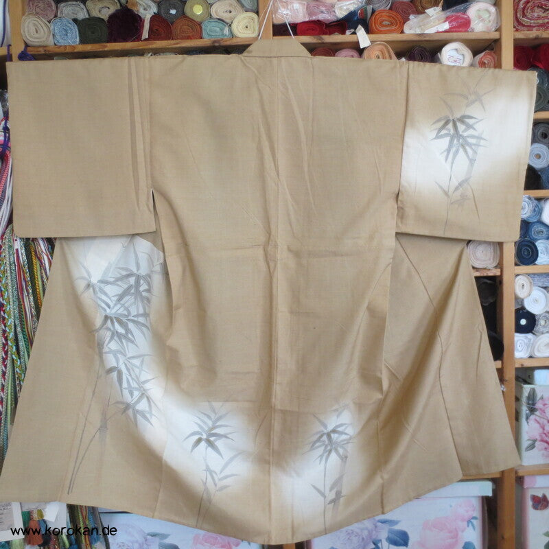 Hitoe ungefütterter Tsumugi Seiden Kimono Morgenmantel, Bambusmuster
