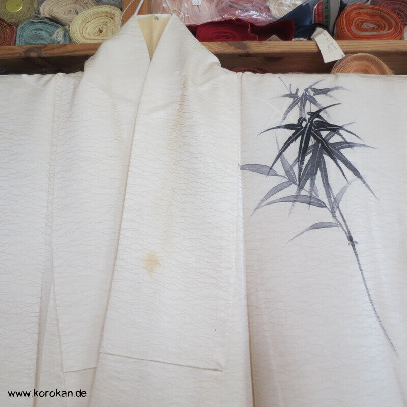 handgemalter Bambus auf Seidendamast Tsukesage Kimono