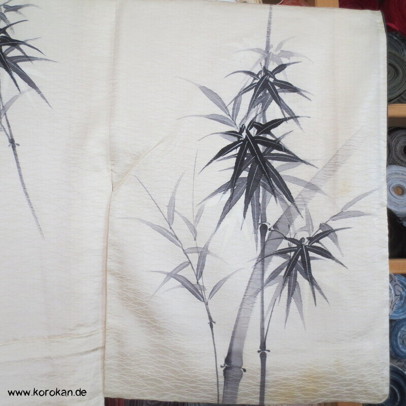 handgemalter Bambus auf Seidendamast Tsukesage Kimono