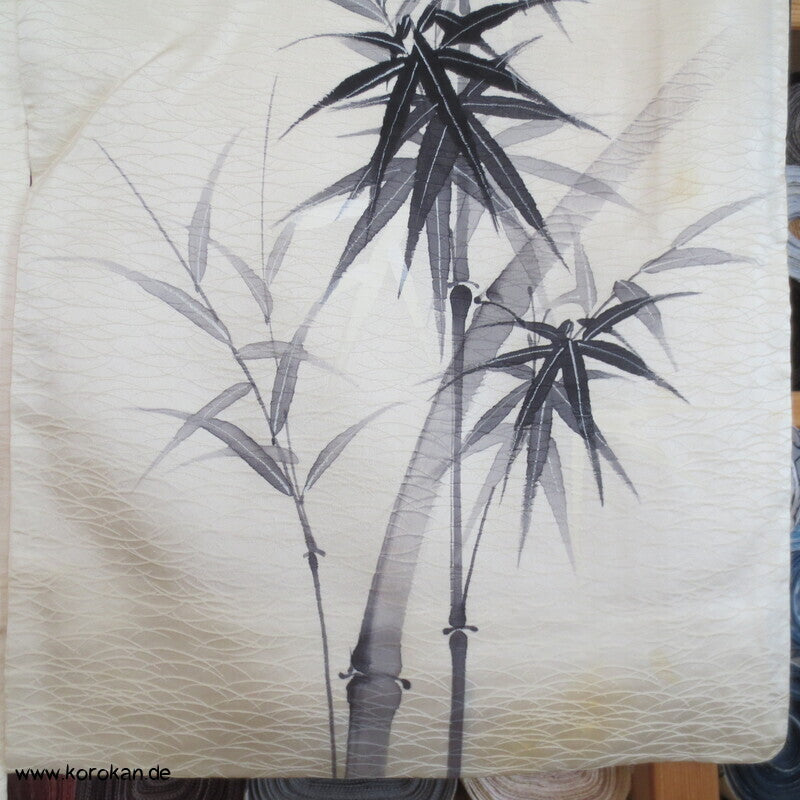 handgemalter Bambus auf Seidendamast Tsukesage Kimono