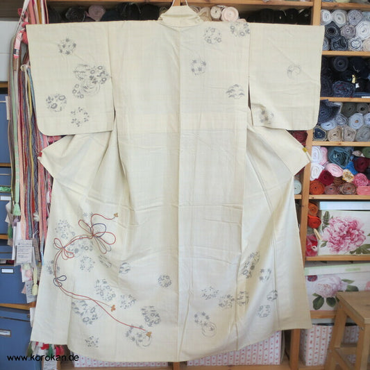 Flechtbandstickerei Hitoe ungefütterter Tsumugi Seiden Kimono, antik