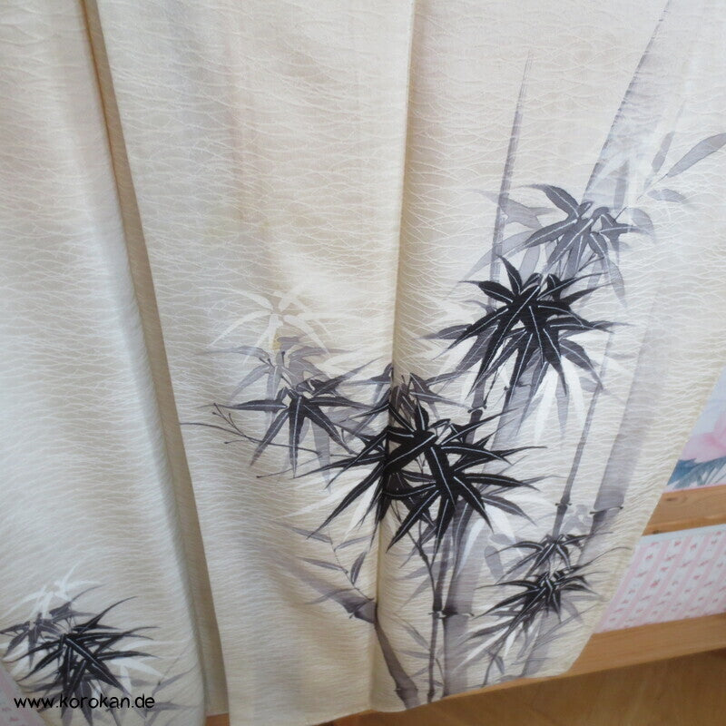 handgemalter Bambus auf Seidendamast Tsukesage Kimono