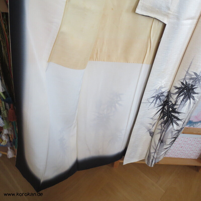 handgemalter Bambus auf Seidendamast Tsukesage Kimono