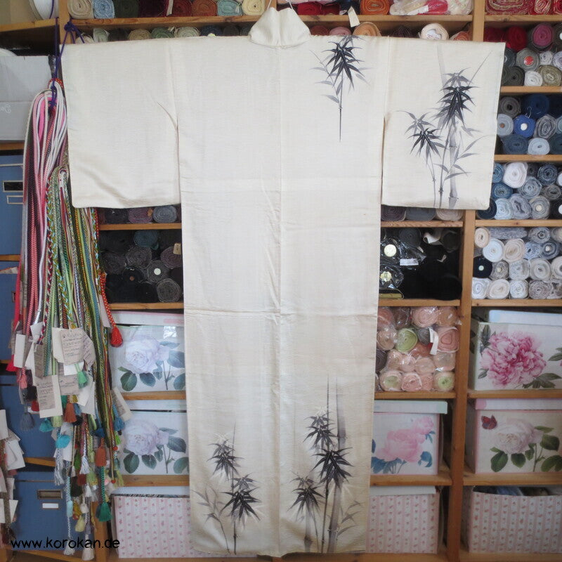 handgemalter Bambus auf Seidendamast Tsukesage Kimono
