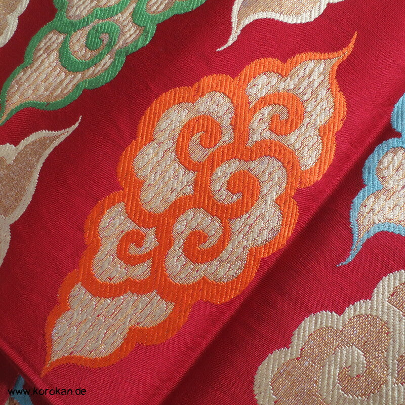 Donnerwolken auf dunkelrot Fukuro Obi Seidenbrokat Kimonogürtel