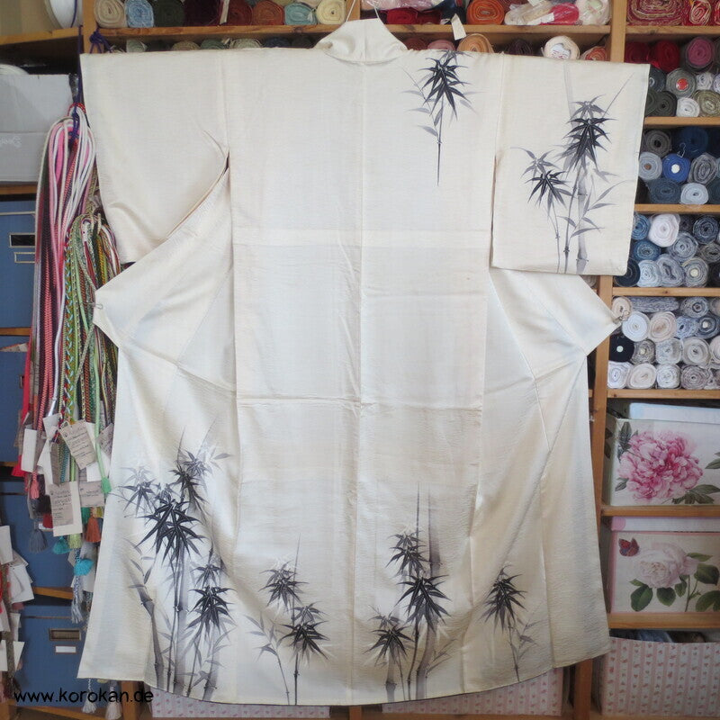 handgemalter Bambus auf Seidendamast Tsukesage Kimono
