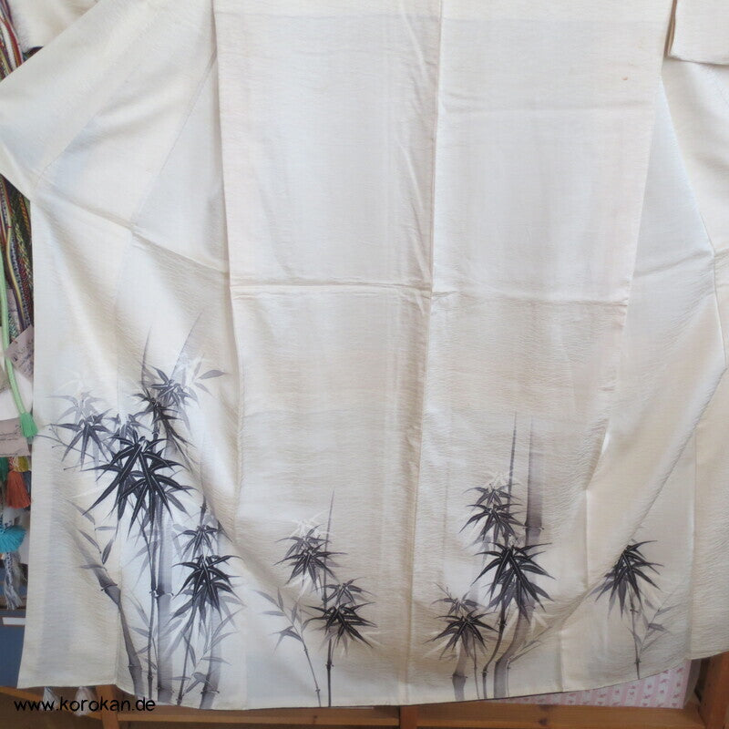 handgemalter Bambus auf Seidendamast Tsukesage Kimono