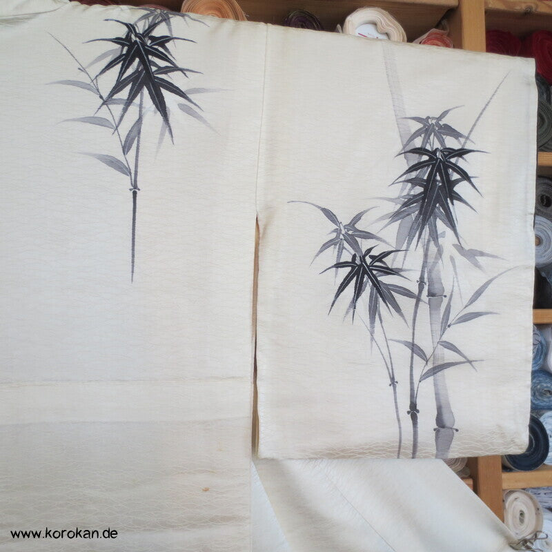 handgemalter Bambus auf Seidendamast Tsukesage Kimono